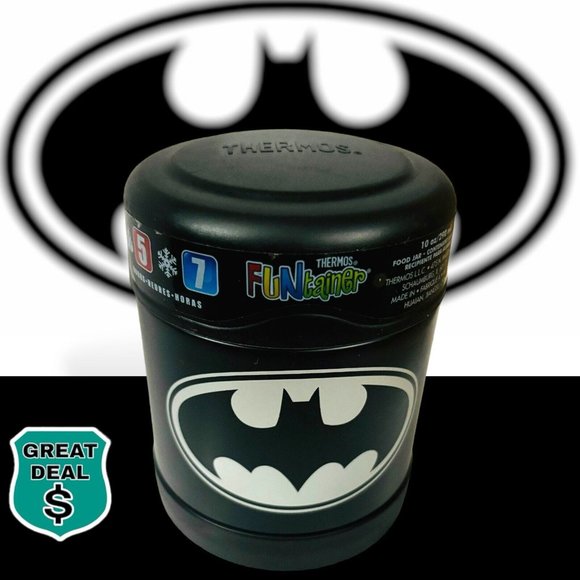 Batman Thermos FUNTAINER Black & Silver 10 OZ. Food Jar Hot & Cold Food. NEW! - Picture 1 of 10